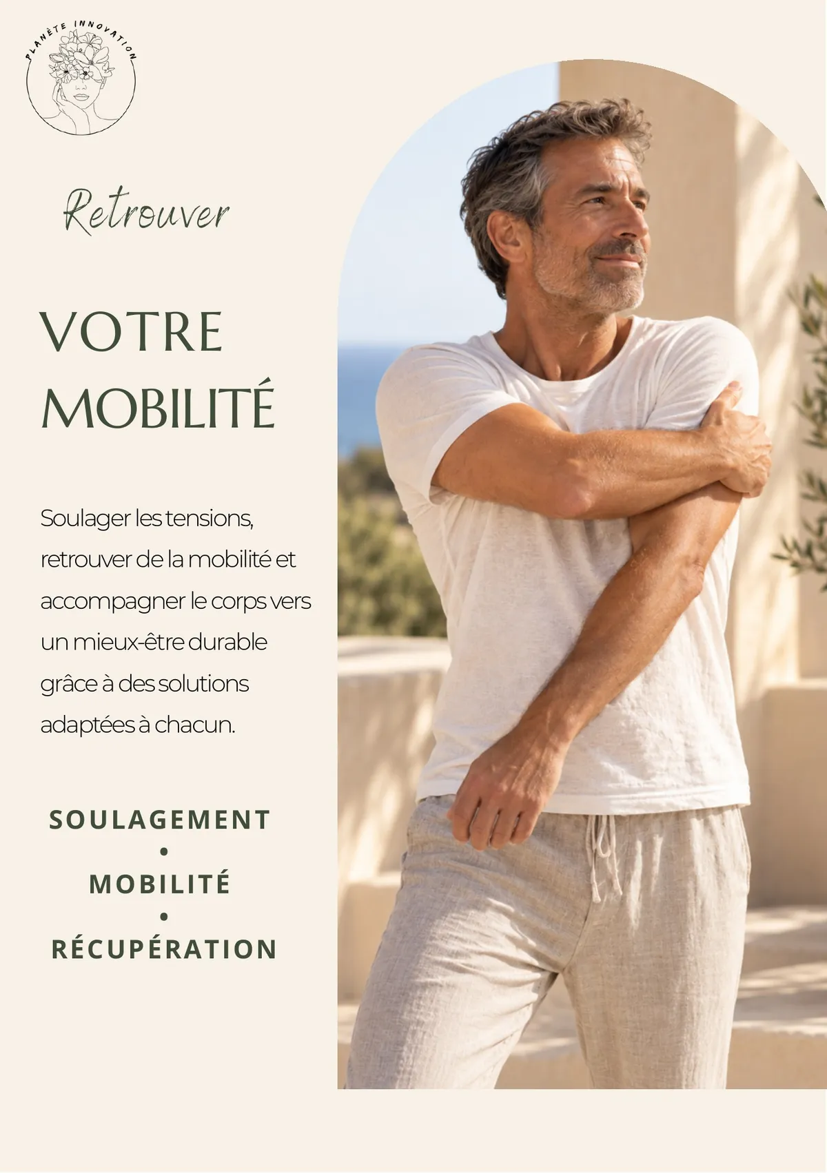 Retrouver votre mobilité. Soulager les tensions, retrouver de la mobilité et accompagner le corps vers un mieux-être durable. Soulagement, mobilité, récupération.