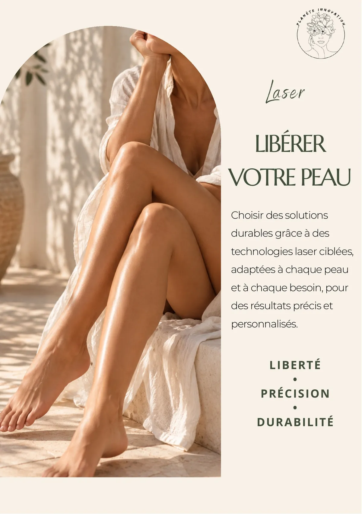 Laser : libérer votre peau. Des technologies laser ciblées, adaptées à chaque peau et à chaque besoin. Liberté, précision, durabilité.